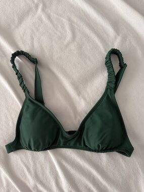 Padded Dark Green Bikini Top - Simple Ruched Straps